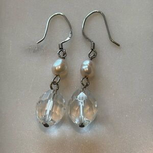 NWOT sterling silver 925 stamped earrings with freshwater pearl and faceted CZ S
